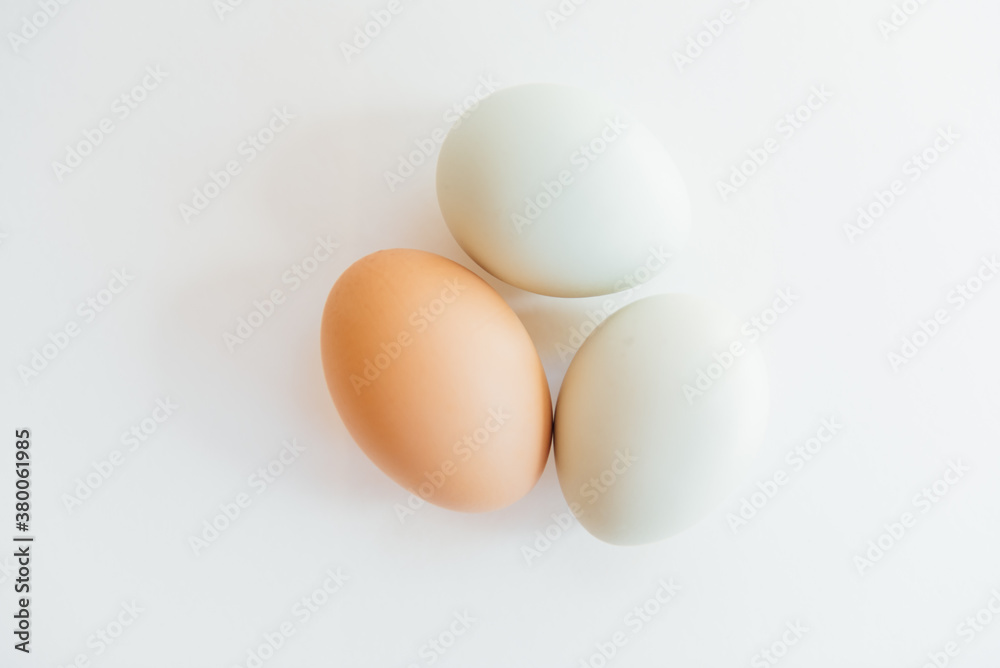 three eggs on white background three eggs on white background