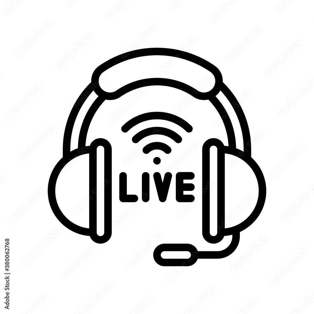 live and streaming related headphone with wifi signals vector in lineal style, live and streaming related headphone with wifi signals vector in lineal style,