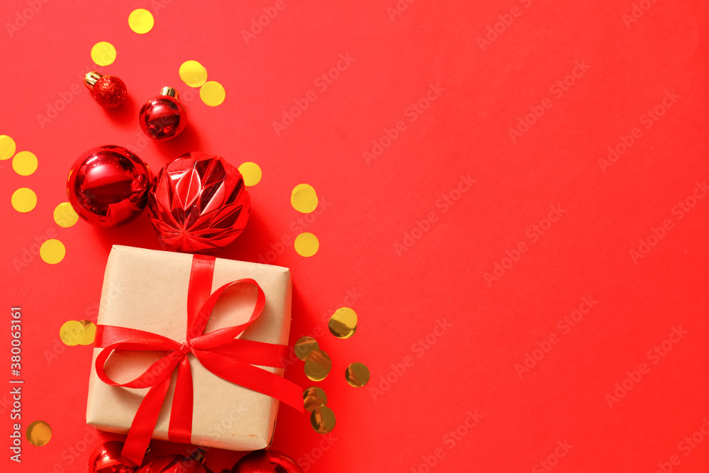 Beautiful Christmas gift on color background Beautiful Christmas gift on color background