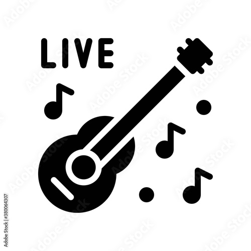 live and streaming related guitar with singing sign and written text vector in solid design,