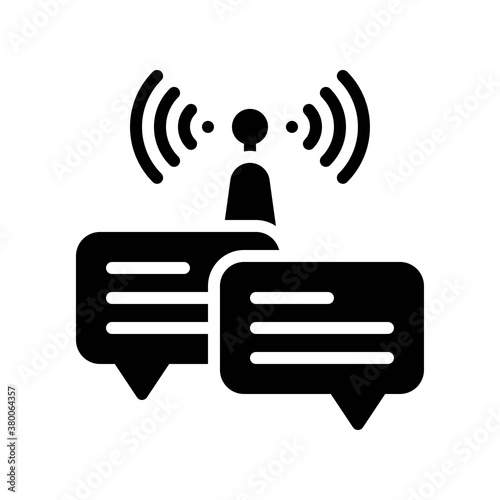 live and streaming related wifi tower with message popup and written text vector in solid design,
