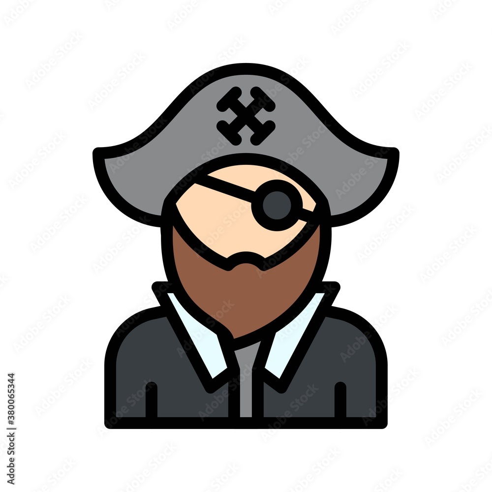 ocean related pirate with cap and beard vector with editable stroke,