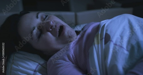 Woman yawning comically. Want to sleep, falls asleep. No problem with insomnia photo