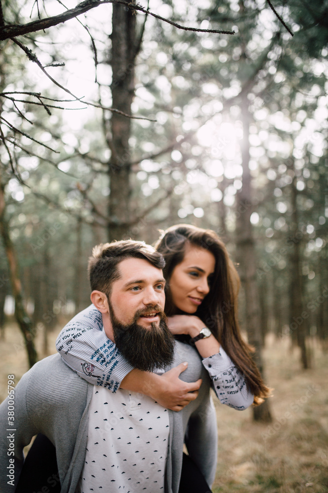 Happy couple together in forest Happy couple together in forest