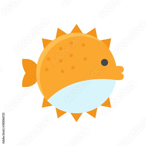 ocean related puffer fish in water with eye and wings vector in flat style,