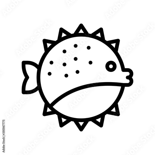 ocean related puffer fish in water with eye and wings vector in lineal style,