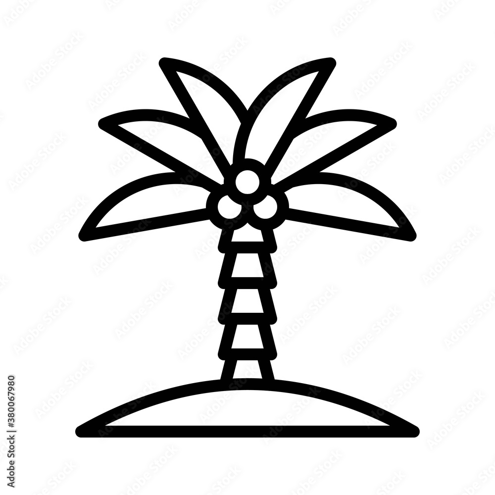 ocean related coconut tree with leafs and sand vector in lineal style,