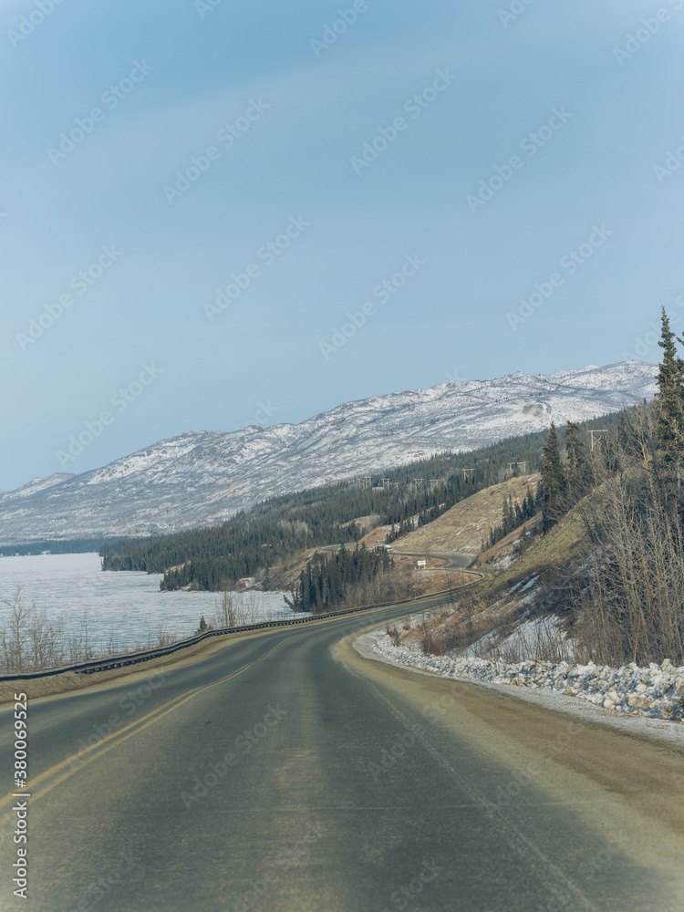 winding mountain highway in Yukon territory,Canada winding mountain highway in Yukon territory,Canada
