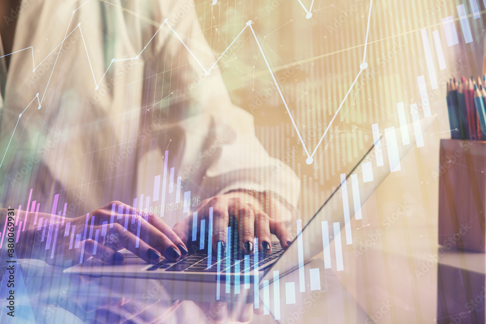 custom made wallpaper toronto digitalDouble exposure of woman hands typing on computer and forex chart hologram drawing. Stock market invest concept.