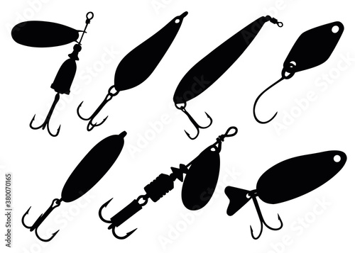 Fishing lures in the set. Bait for predatory fish.