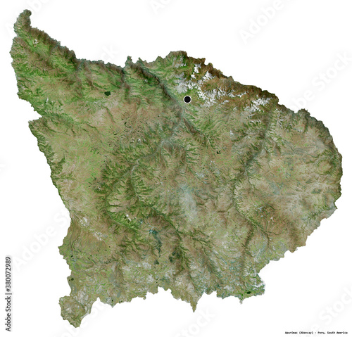 Apurimac, region of Peru, on white. Satellite photo