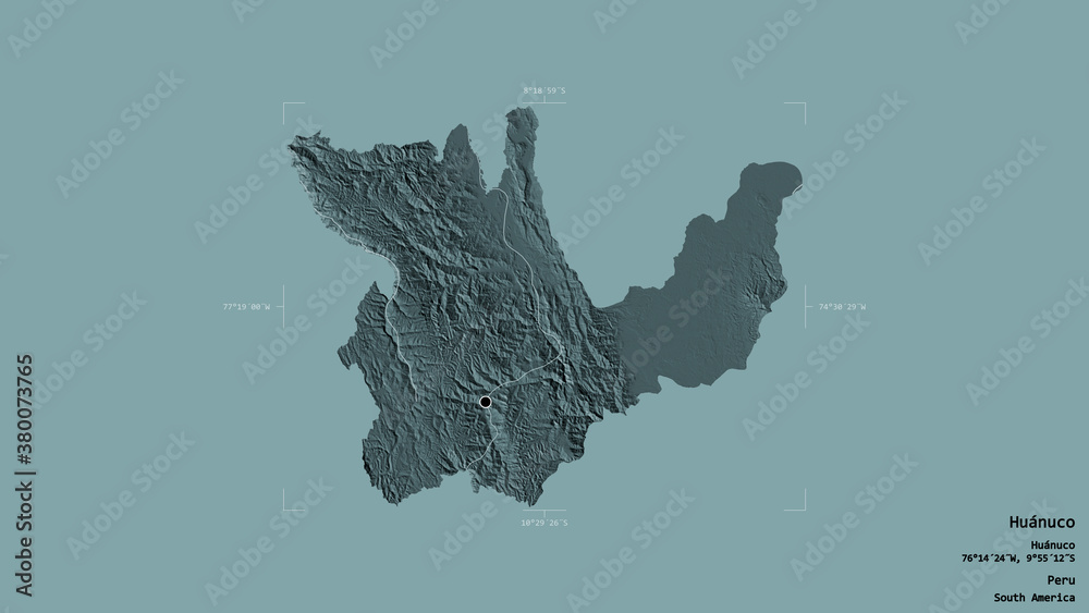 Huanuco - Peru. Bounding box. Administrative