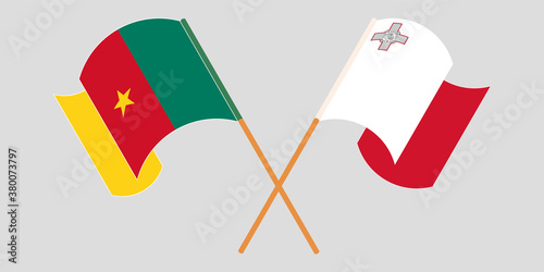 Crossed and waving flags of Cameroon and Malta