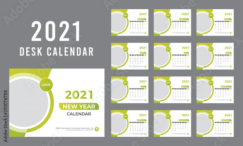 Desk Calendar Design for 2021, Calendar Planner, Set of 12 Months photo