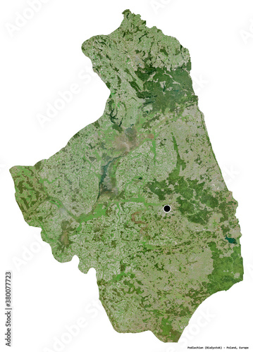Podlachian, voivodeship of Poland, on white. Satellite photo