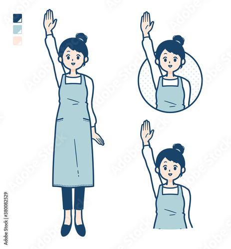 simple apron woman_raise-hand