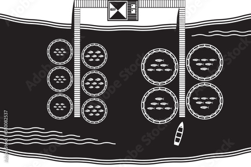 River fish farm from above - vector illustration