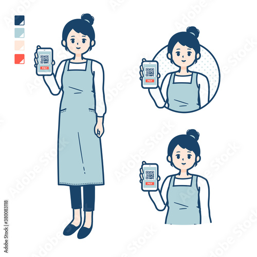 simple apron woman_Smartphone-cashless