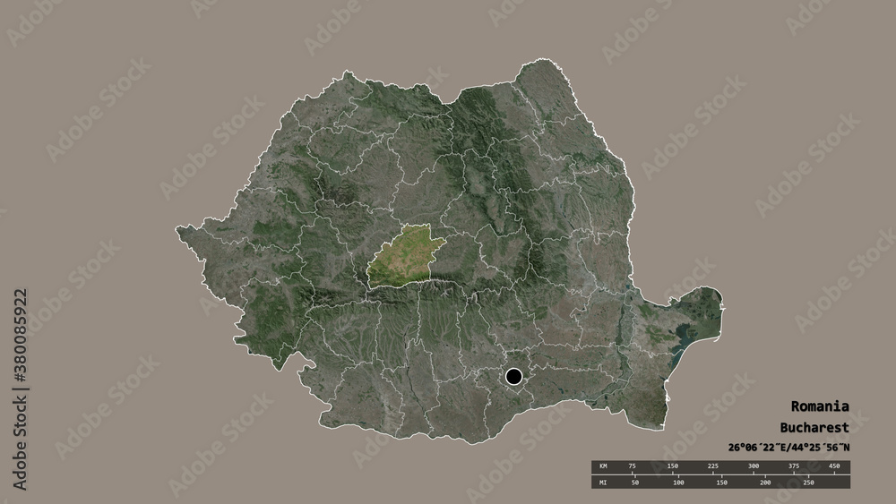 Location of Sibiu, county of Romania,. Satellite