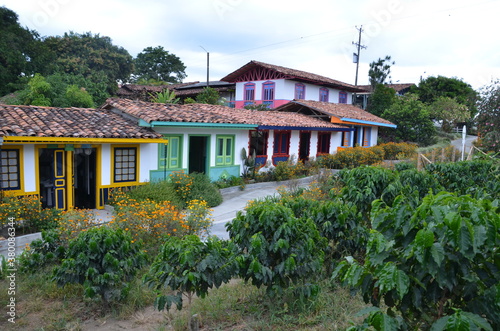 Colourful coffee farm houses in Armenia, Quindio, Colombia