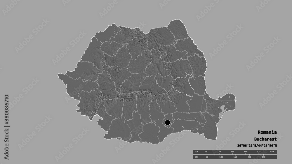 Location of Vrancea, county of Romania,. Bilevel