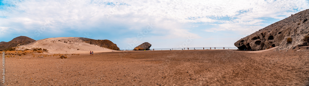 Panoramic of Monsul Beach in the natural park of Cabo de Gata, Nijar, Andalucia. Spain, Mediterranean Sea Panoramic of Monsul Beach in the natural park of Cabo de Gata, Nijar, Andalucia. Spain, Mediterranean Sea