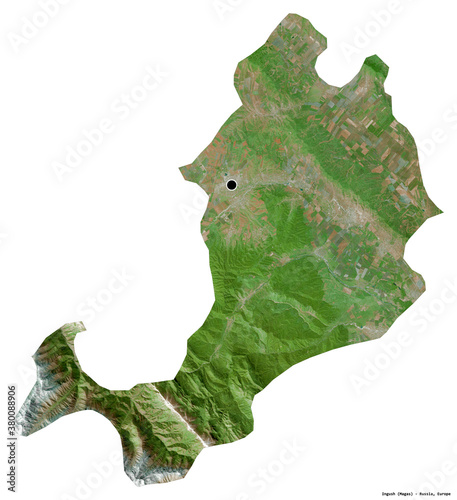 Ingush, republic of Russia, on white. Satellite photo