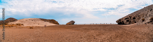 Panoramic of Monsul Beach in the natural park of Cabo de Gata, Nijar, Andalucia. Spain, Mediterranean Sea photo