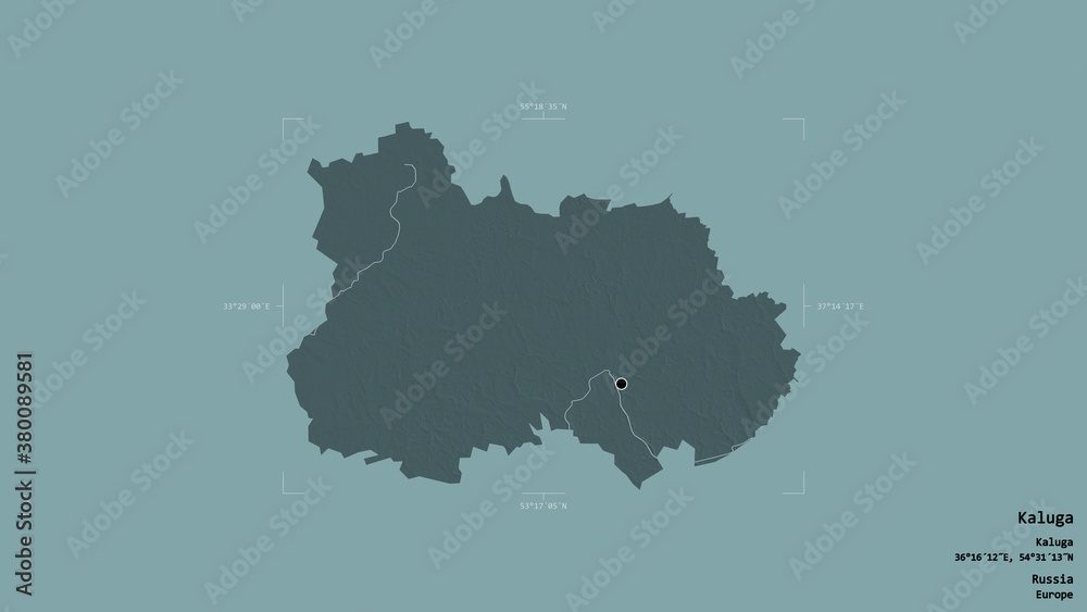 Kaluga - Russia. Bounding box. Administrative