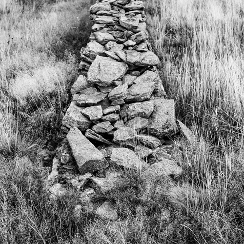 Remnants of an old drystone wall, Merthyr Vale, Wales, UK