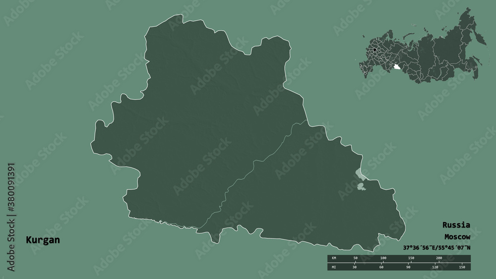Kurgan, region of Russia, zoomed. Administrative