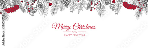 Merry Christmas web banner. Background for invitation or seasons greeting.