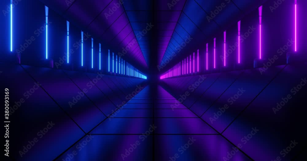 3d rendering seamless loop motion of dark neon tunnel.