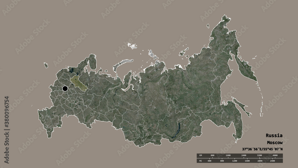 Location of Vologda, region of Russia,. Satellite