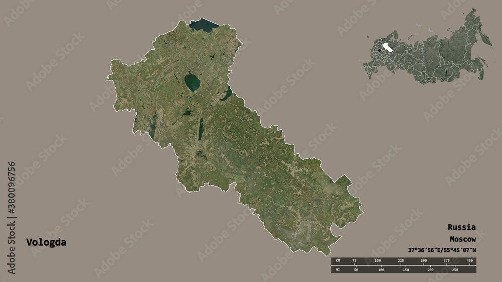 Vologda, region of Russia, zoomed. Satellite