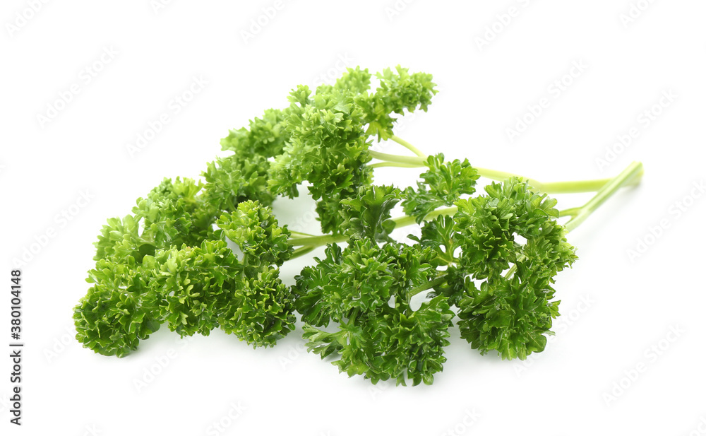 Fresh green curly parsley on white background Fresh green curly parsley on white background