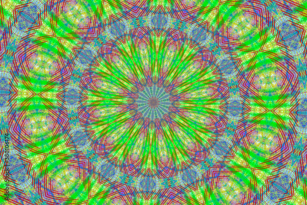 A kaleidoscope background illustration in bright colors A kaleidoscope background illustration in bright colors