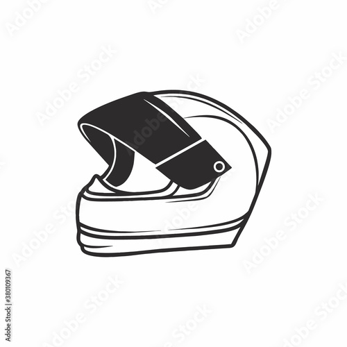 motorcycle helmet in the style of black and white graphics. Helmet icon side view, isolated on a white background.Vector illustration of a Doodle hand. Equipment, security and safety.