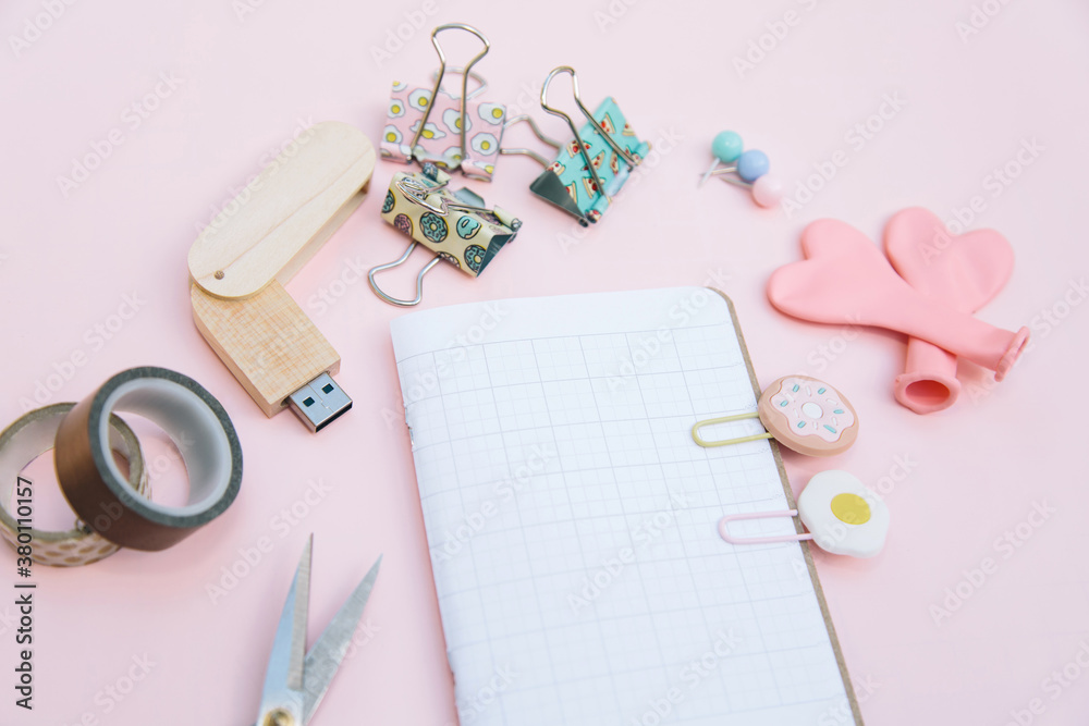 Office Supplies On Pink Office Supplies On Pink