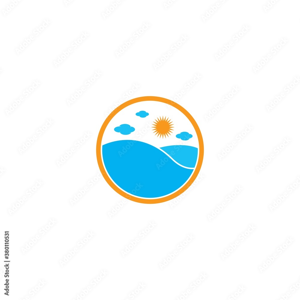 Water Wave with the sun natural icon Logo Template. vector Icon illustration Water Wave with the sun natural icon Logo Template. vector Icon illustration