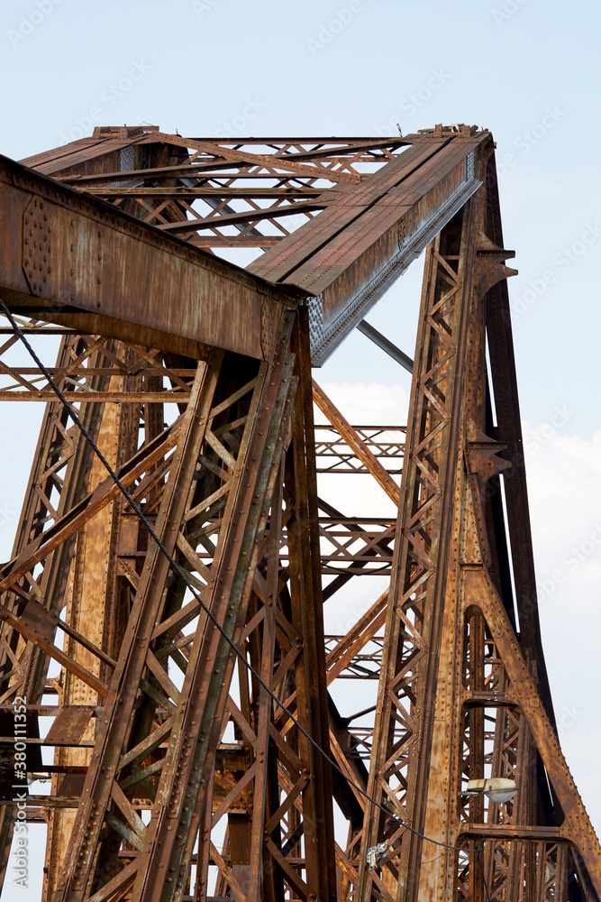 Built in 1898 the old iron bridge closeup, Vietnam Hanoi Built in 1898 the old iron bridge closeup, Vietnam Hanoi
