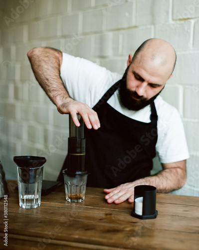 Barista preparing coffee photo