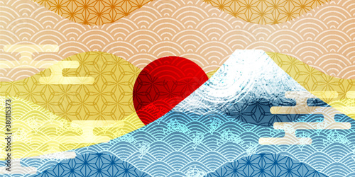 富士山　和柄　年賀状　背景
