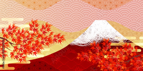 富士山 紅葉　秋　 背景

