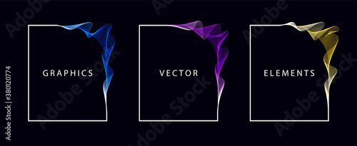 Set of Colorful Rectangular Frames with Wavy Decorations. EPS10 Vector Graphic Elements.