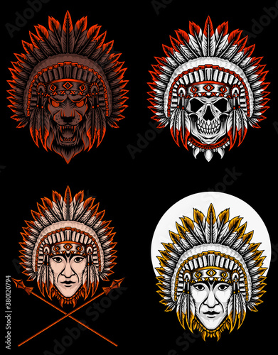 set indian apache head-vector illustration.
