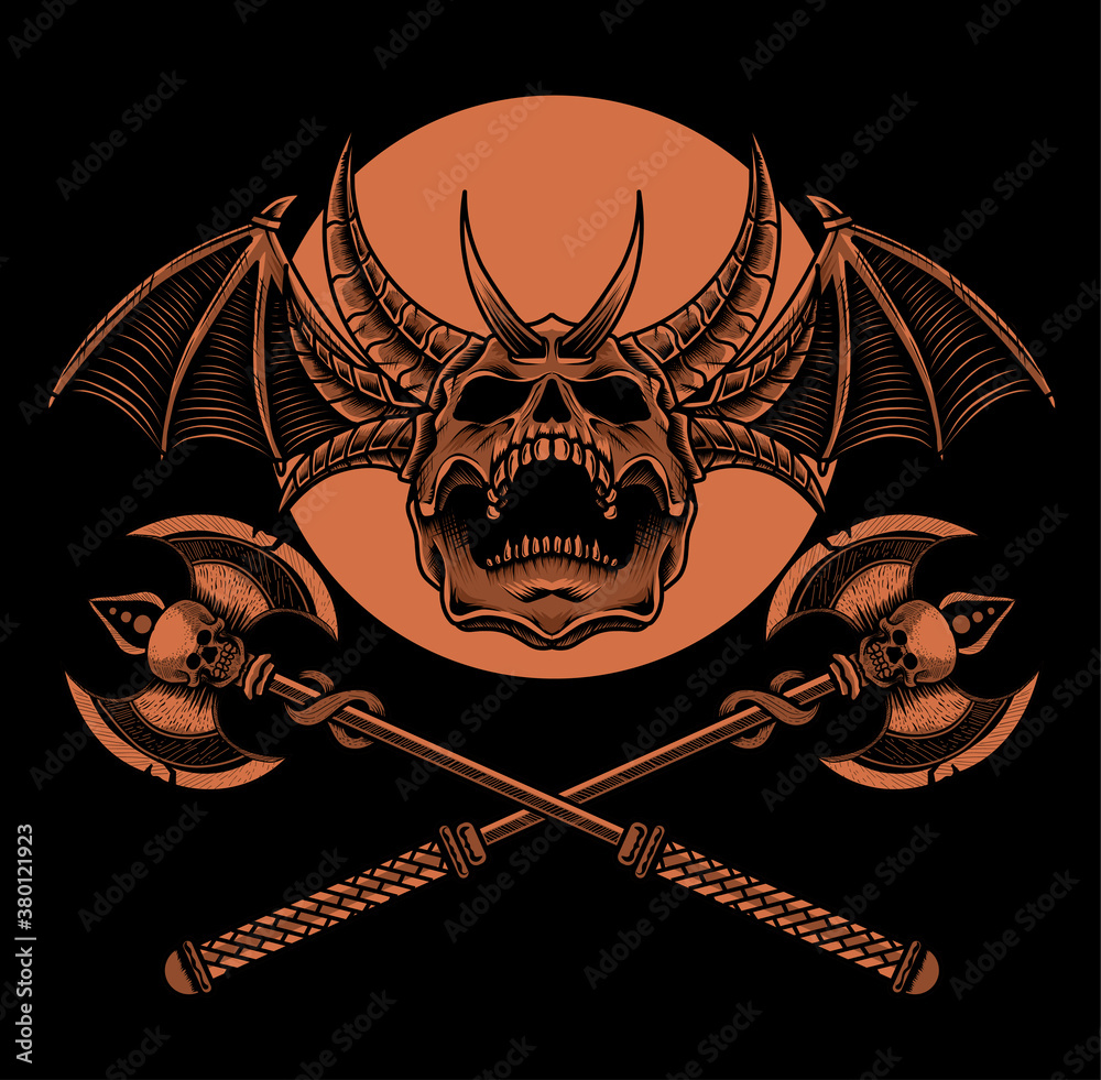 Fototapeta premium Illustration vector scary demon skull with horn