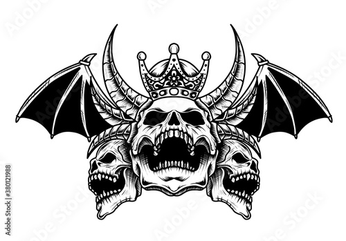 Illustration vector scary demon skull with horn