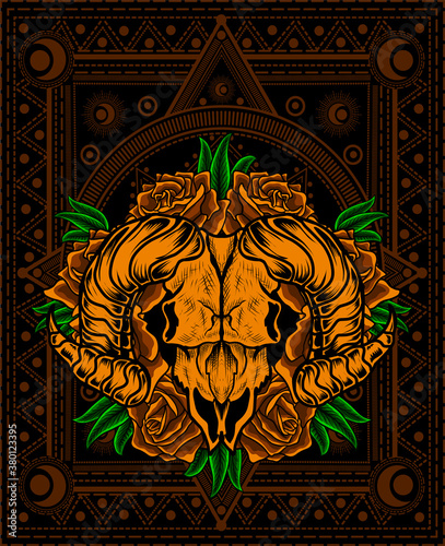 Illustration vector goat skull with antique vintage flower.