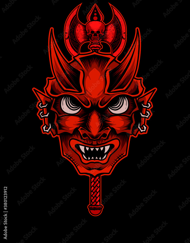 Oni mask demon face vector illustration art.